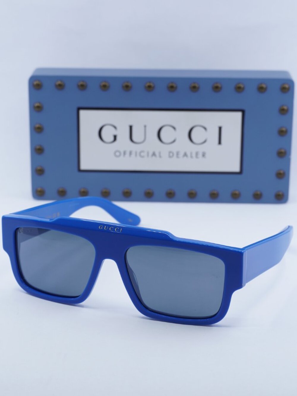 Gucci GG1460S 004 Square Sunglasses - Solid Azure\Blue Flash Mirror Silver